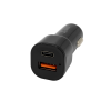 SBOX CC-038 :: USB CAR CHARGER, DC 12-24V, USB : 1xTYPE-C PD 3.0 5V/3A, 9V/2.22A, 12V/1.67A & 1x USB-A QC 3.0 5V/3A, 9V/2A, 12V/1.5A , black