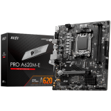 MSI PRO A620M-E, mATX, Socket AM5, Dual Channel DDR5 6800+MHz, 1x PCIe x16 slot, 1x M.2 slot, 1x HDMI, 1x VGA, 2x USB 3.2 Gen 1, 4x USB 2.0, 7.1 HD Audio, Realtek RTL8111H Gigabit LAN, 3Y