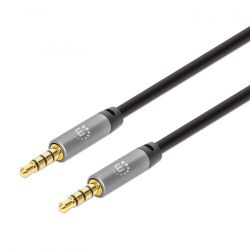 MANHATTAN 356015 :: Audio cable Braided Audio Stereo Jack 3.5mm , M/M, Gold-Contacts, Slim Design, 5m, black/ grey