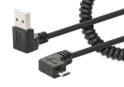 MANHATTAN 356237 :: Coiled USB-A to Micro-USB, Charging Cable, 1m, black