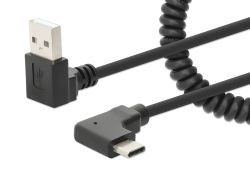 MANHATTAN 356220 :: Coiled USB-A to Type-C USB, Charging Cable, 1m, black