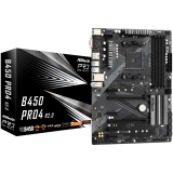 ASROCK Main Board Desktop B450 PRO4 (B450, AM4, 4xDDR4, HDMI/DP/D-Sub, 2 PCIe 3.0 x16, 4 PCIe 2.0 x1, 2xM.2, 6 SATA3, 1x USB-C, 2xUSB 2.0, 5x USB 3.2, 1xCOM Port Header, ATX, Retail)