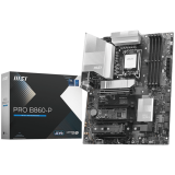 MSI PRO B860-P, ATX, LGA 1851, 4x DDR5 Dual Channel DDR5 up to 8600(OC)MHz, 4x PCIe x16 slot, 3x M.2 slot, 4x USB 2.0, 2x USB 5Gbps, 2x USB 10Gbps, 1x USB 40Gbps Type-C, HDMI, DP, 7.1 HD Audio, 5G LAN, 3Y