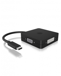 ICYBOX IB-DK1104-C :: Адаптер USB-C към VGA, DVI, HDMI, DisplayPort, черен, 15см