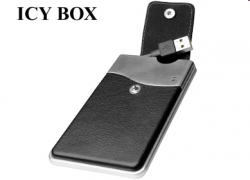 ICYBOX IB-281StU :: Външна кутия за 2.5" SATA HDD, кожена обшивка, вграден кабел, USB 2.0 интерфейс