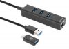 MANHATTAN 180894 :: 3-Портов Combo хъб USB 3.0 Type-C/А с Gigabit Ethernet, черен