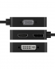 ICYBOX IB-DK1104-C :: Адаптер USB-C към VGA, DVI, HDMI, DisplayPort, черен, 15см